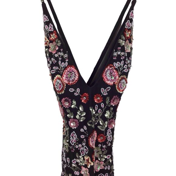 Primavera Beaded Couture Short Black Floral Dress Homecoming Mini Fits Like XS - Picture 2 of 10